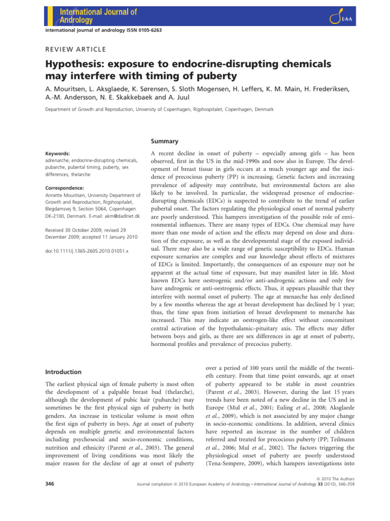 Endocrine Disruptors and Pubarche Trends | PDF | Puberty | Hypothalamus