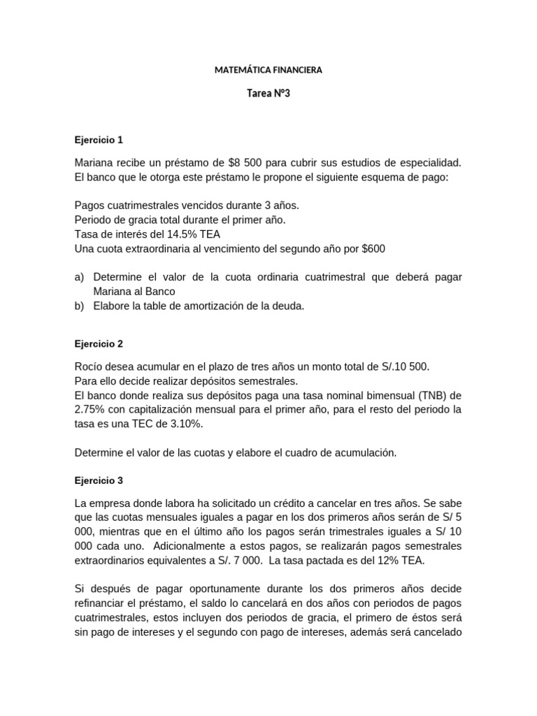 Ejercicios de Matemática Financiera | PDF | Interés | Bancos