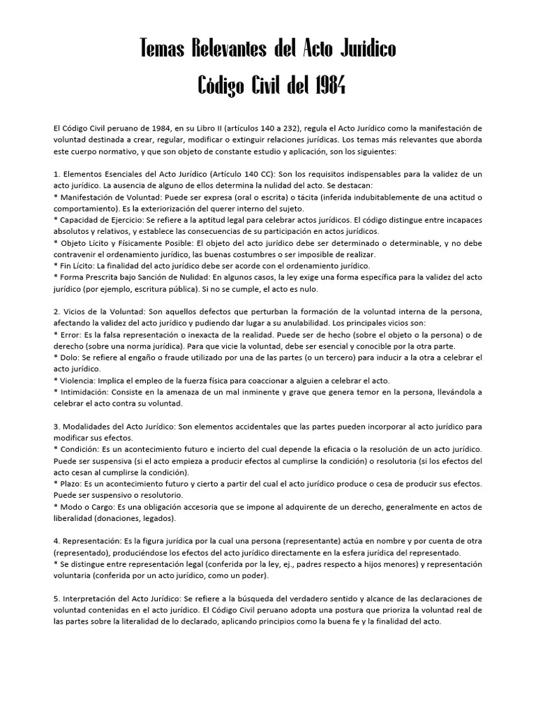 Acto Jurídico en el Código Civil Peruano | PDF | Nulo (ley) | Intención ...