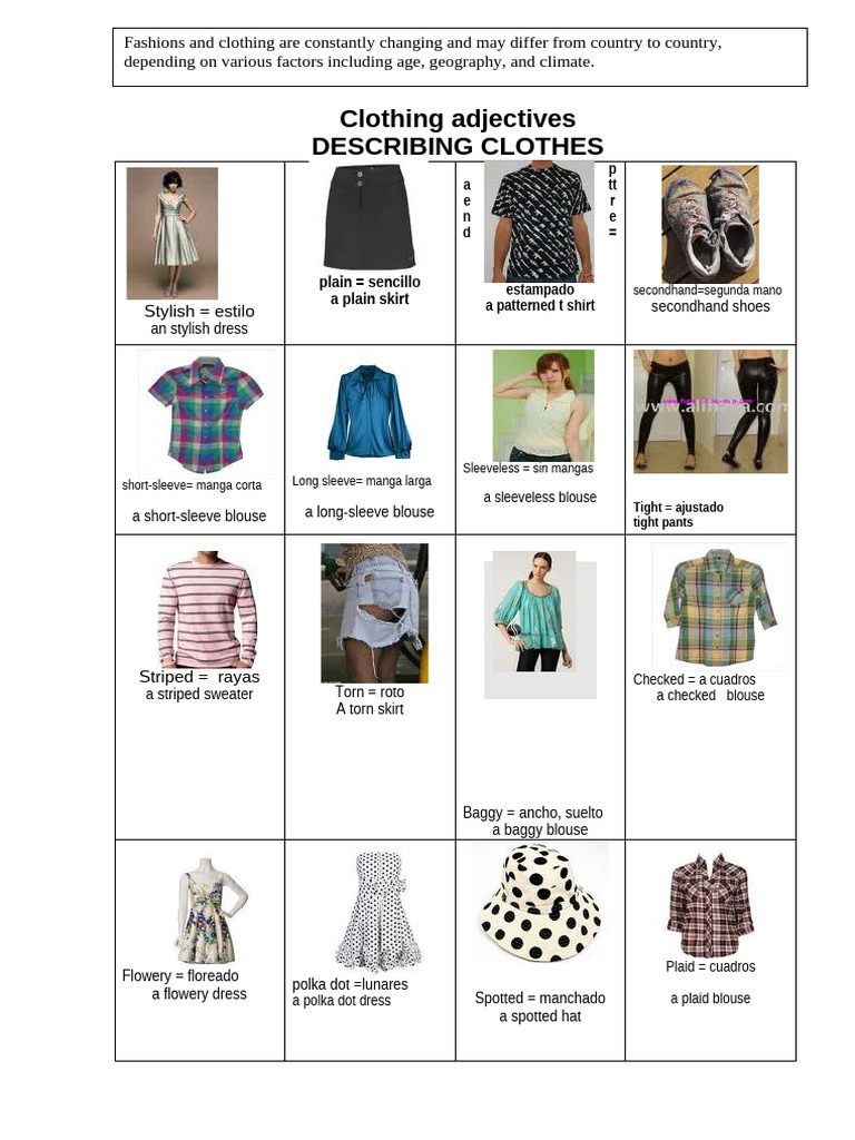 Vocabulario de Ropa | PDF | Blouse | Clothing