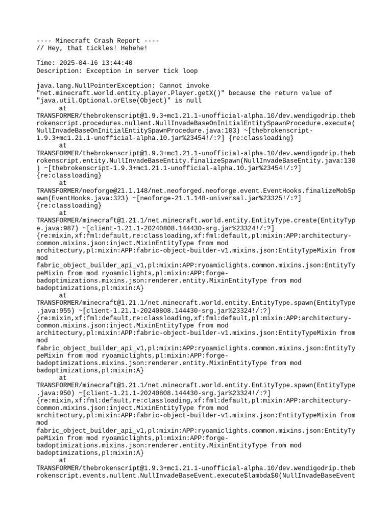 Minecraft 1.21.1 Crash Report Analysis | PDF | X86 Architecture ...
