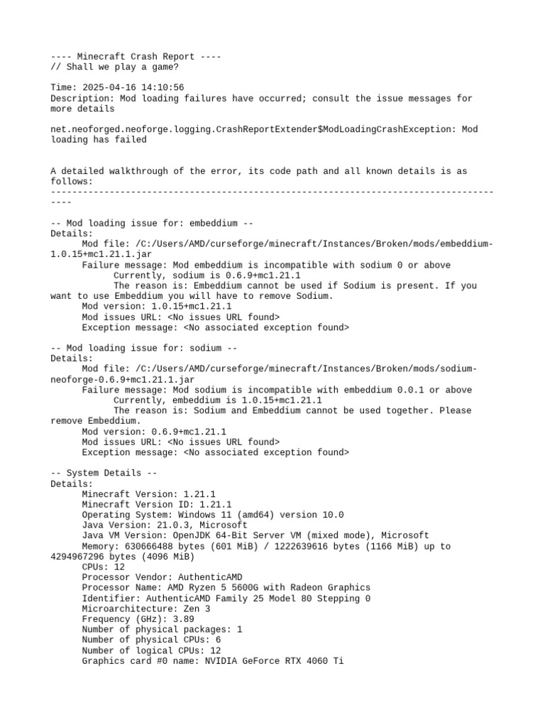 Mod Loading Error: Sodium vs Embeddium | PDF | Minecraft | Computer ...