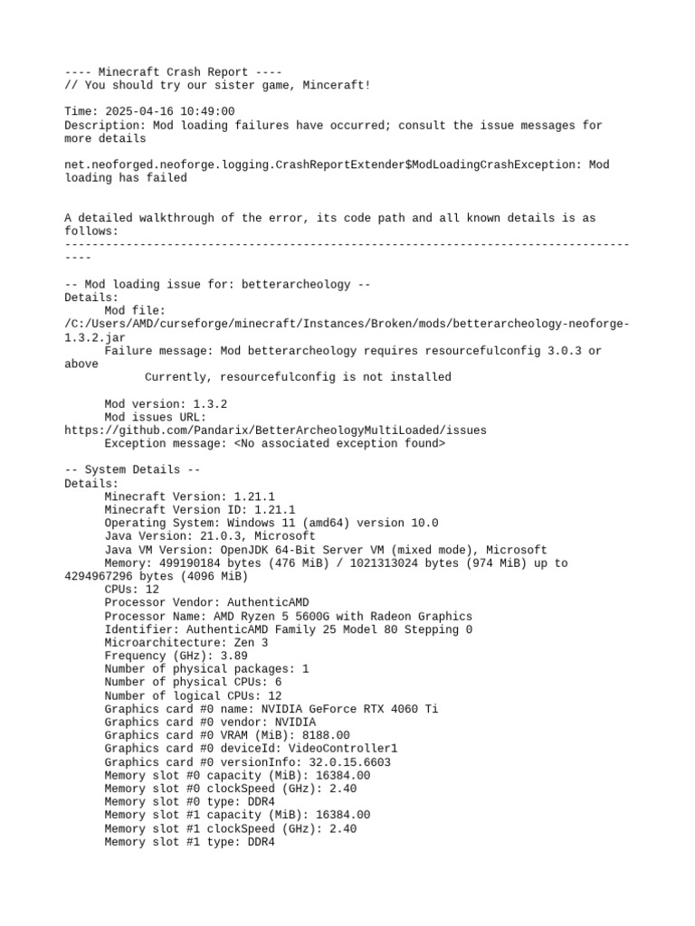 Crash 2025 04 16 - 10.49.00 FML | PDF | Minecraft | Computer Architecture