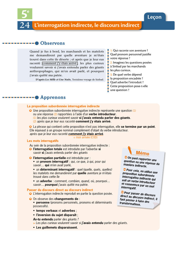 Interrogation indirecte en français | PDF | Clause | Question