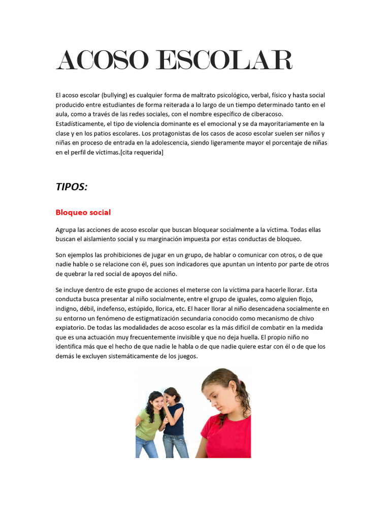 Bloqueo social en el acoso escolar | PDF | Conceptos psicologicos ...