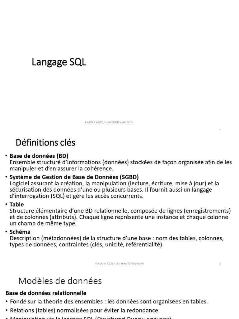 Introduction au Langage SQL et Bases de Données | PDF | SQL | Bases de ...