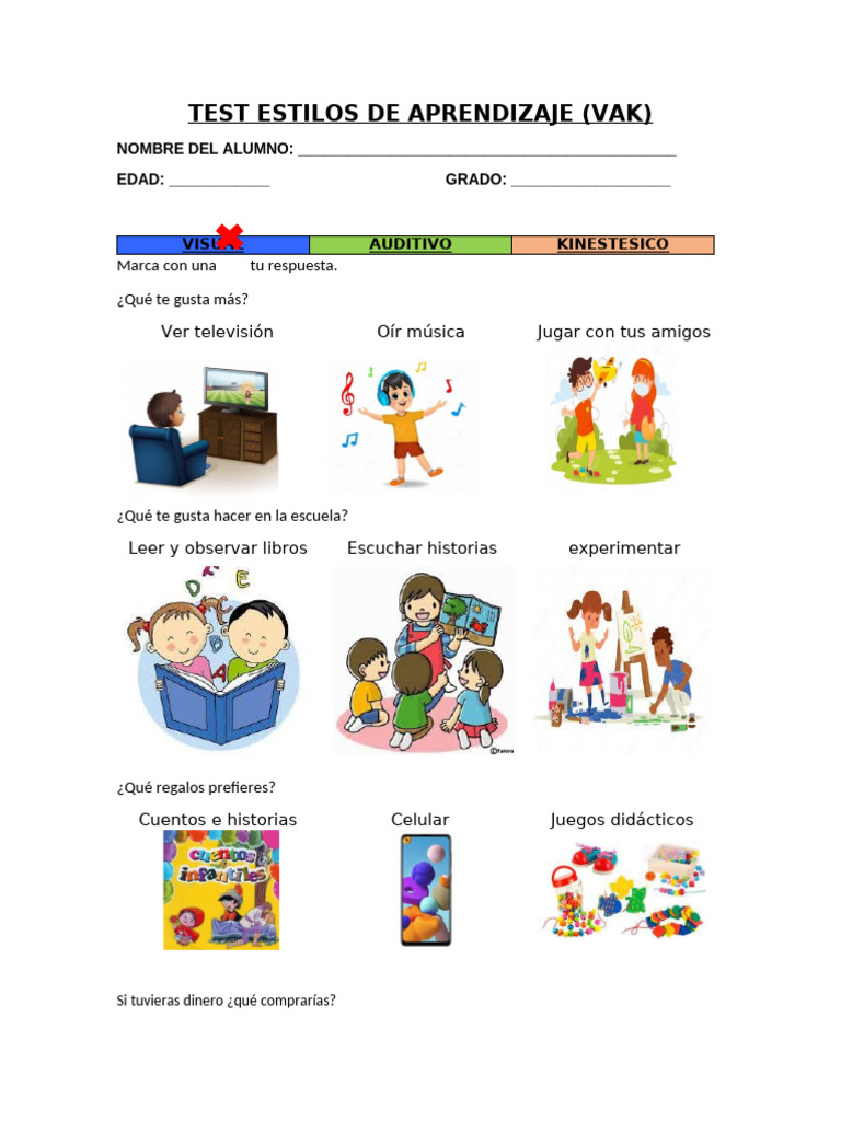 Test de Estilos de Aprendizaje VAK | PDF