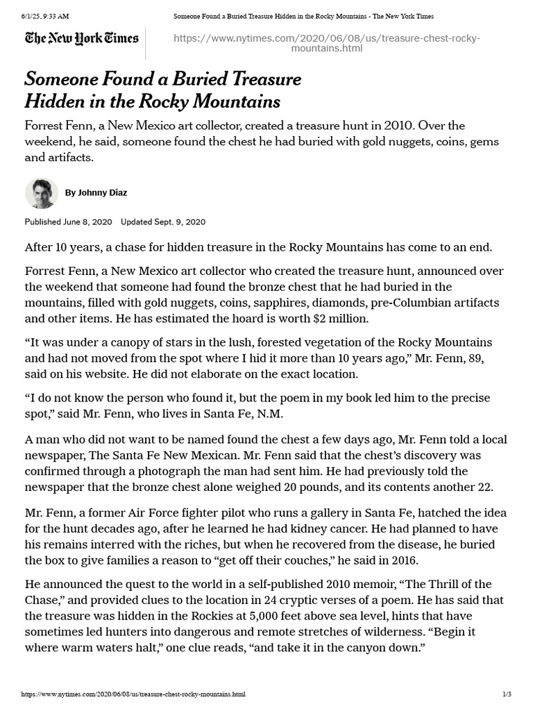 Someone Found A Buried Treasure Hidden in The Rocky Mountains The New