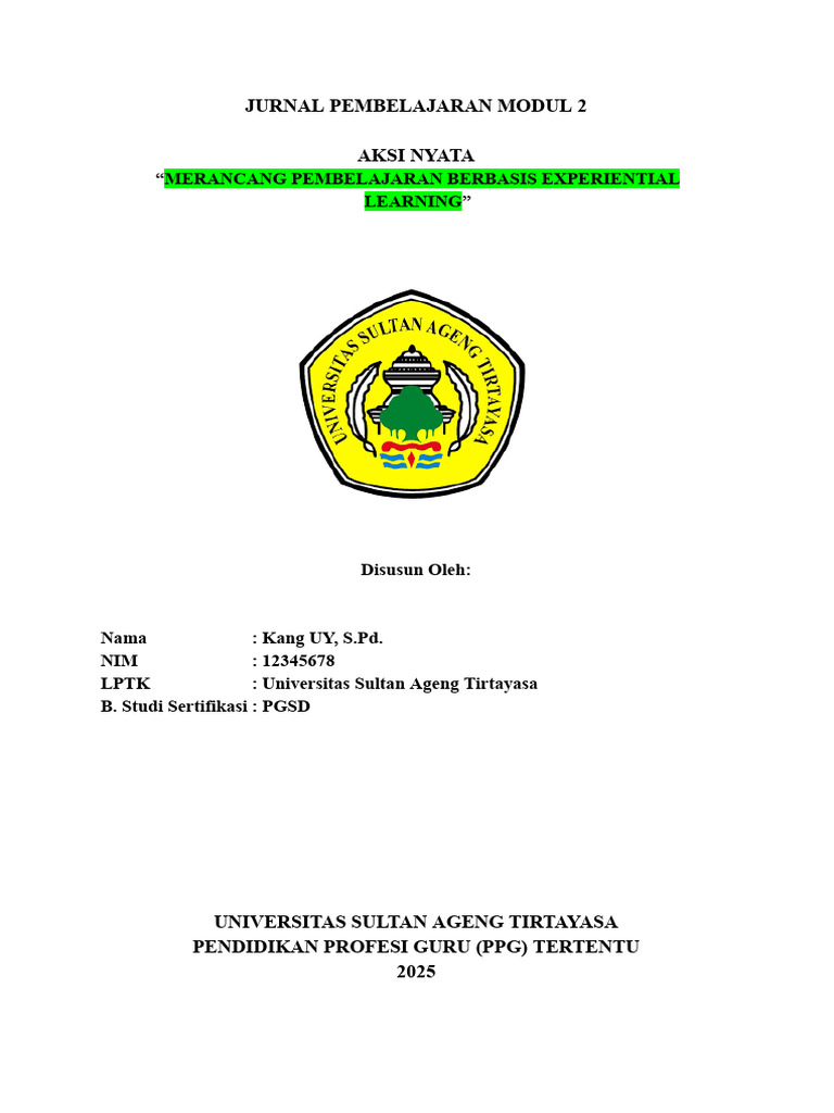Contoh Jurnal Ppg Modul 2 Experiential Learning Pdf