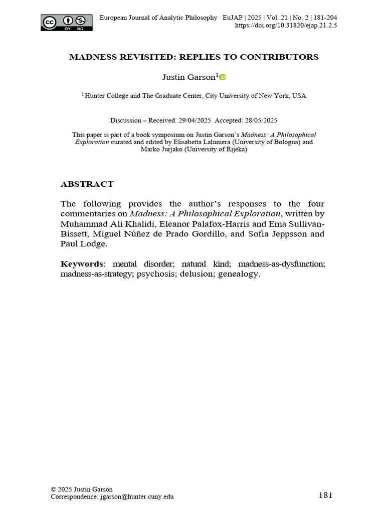 Justin Garson | PDF | Mental Disorder | Delusion