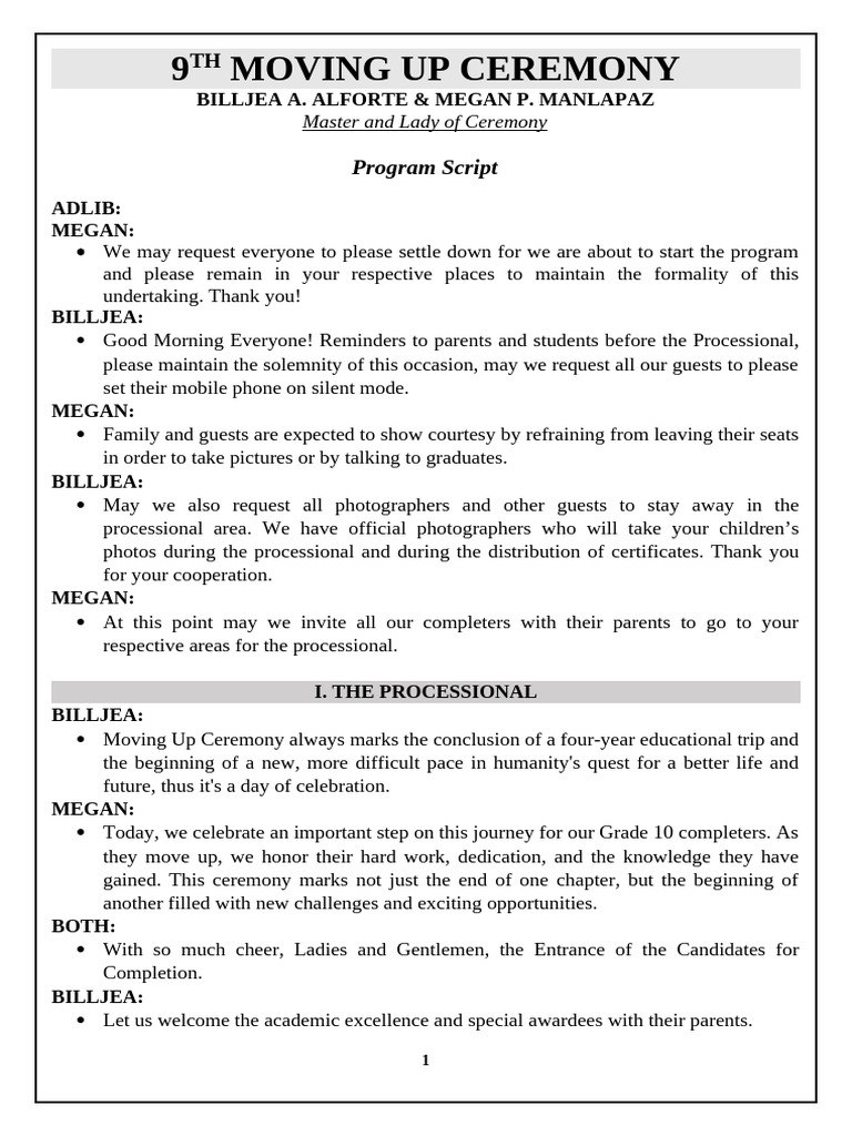 9th Moving Up Ceremony Program Script | PDF