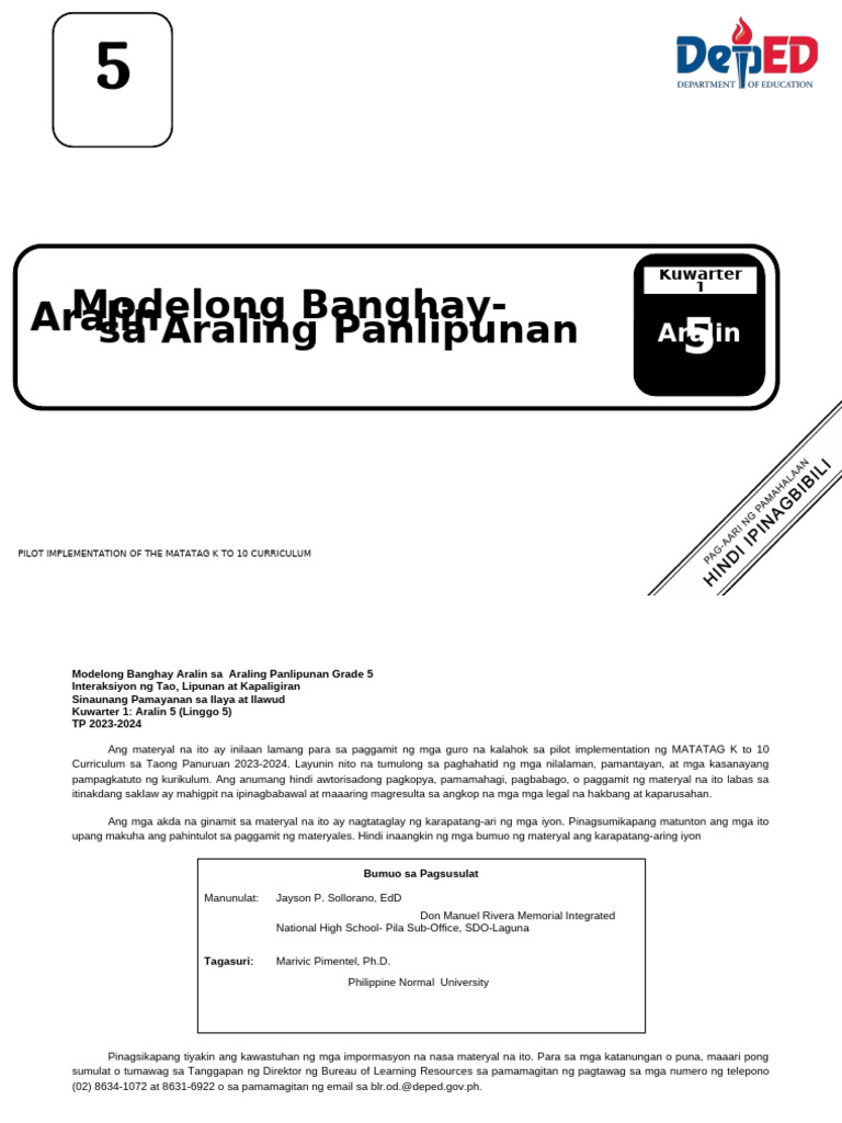 F2 Q1 LE AP 5 Lesson 5 Week 5 | PDF