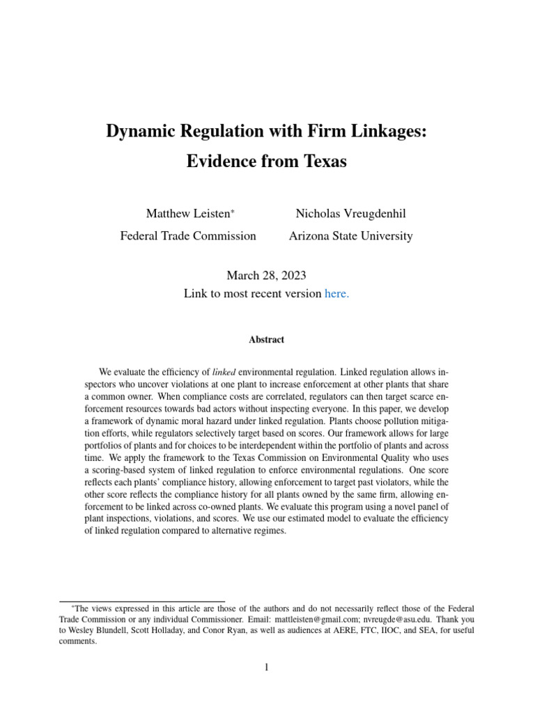 Efficiency of Linked Environmental Regulation | PDF | Regulatory ...