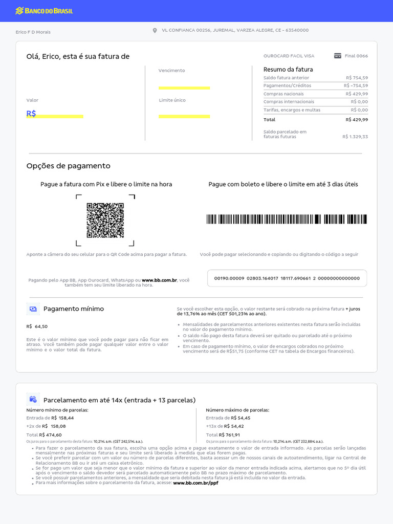 Fatura de Cartão Ourocard 0066 | PDF | Crédito rotativo | Crédito
