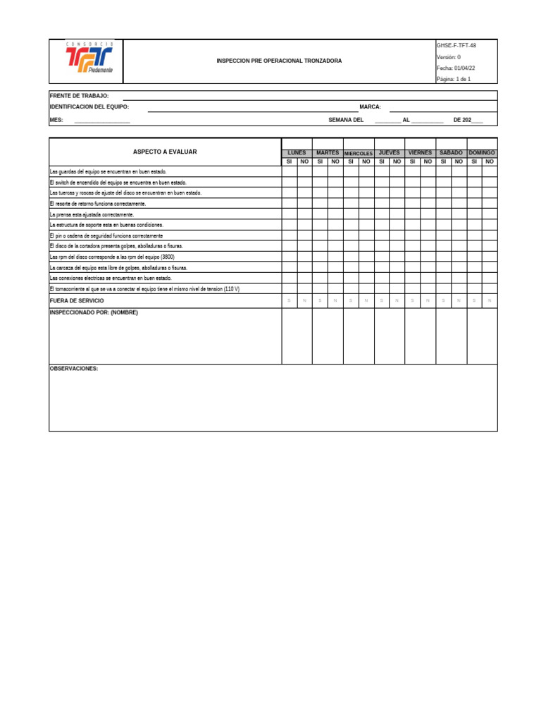 Ghse-F-Tft-48 Inspeccion Tronzadora | PDF