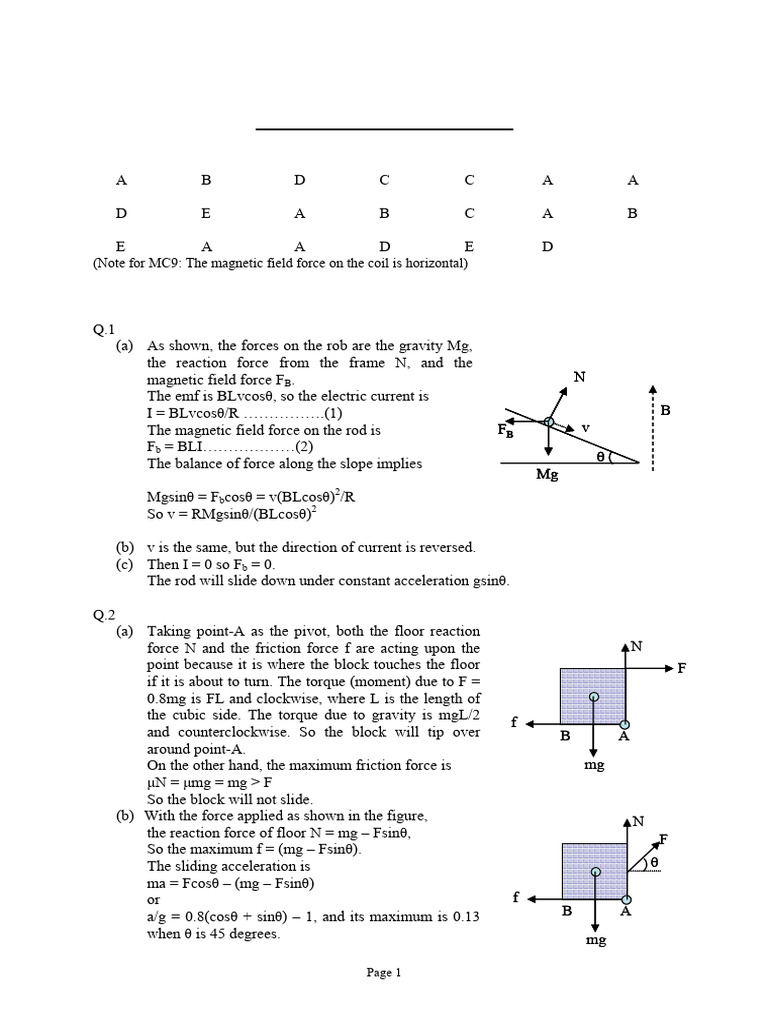 Physics03 Solutions | PDF | Force | Pressure