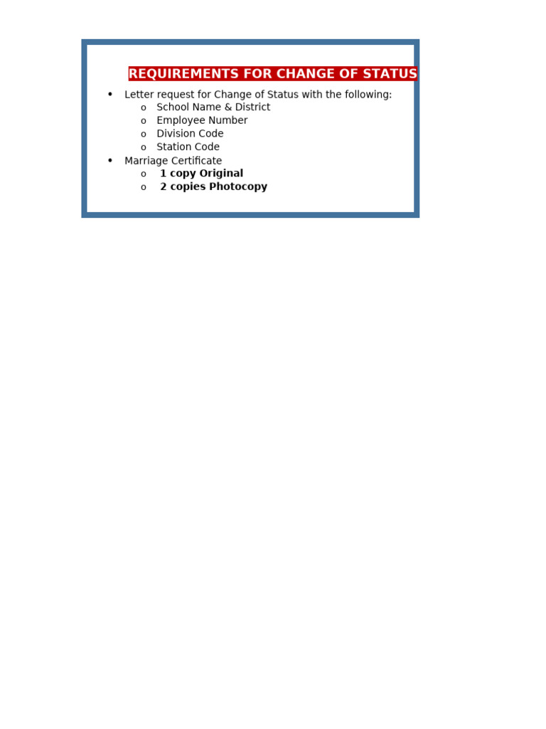 Requirements For Change of Status | PDF