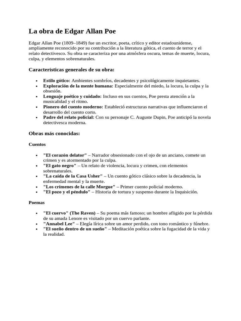 La Obra de Edgar Allan Poe | PDF