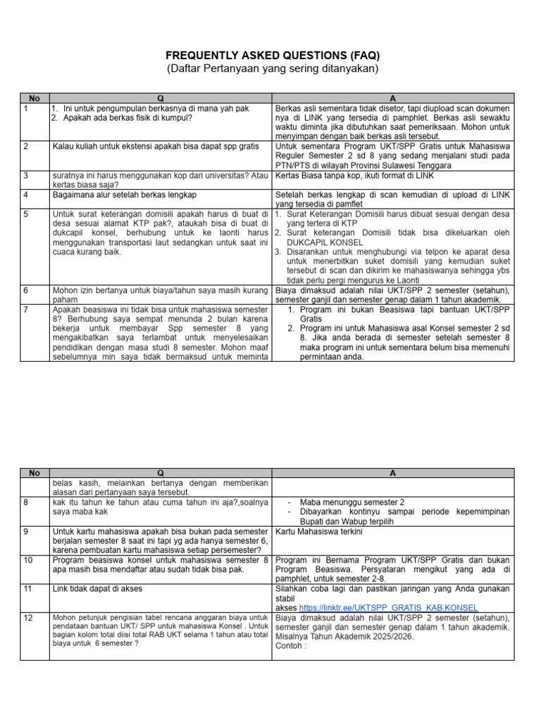 Panduan UKT/SPP Gratis Mahasiswa Konsel | PDF