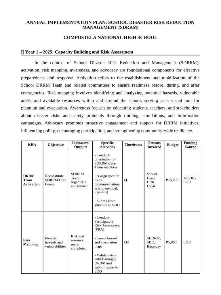 SDRRM Annual Implementation Plan 2025-2029 | PDF | Disaster Risk ...