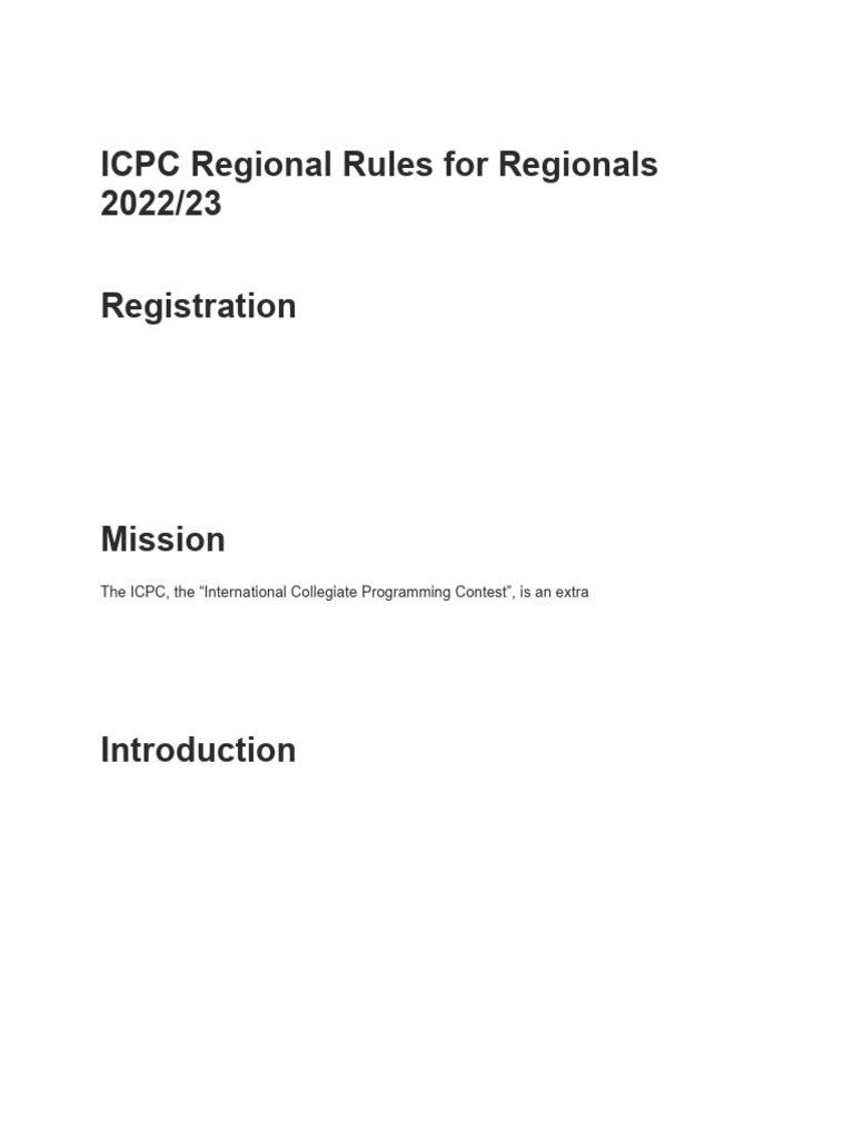 ICPC Regional Rules 2022/23 Overview | PDF | Complaint | Committee
