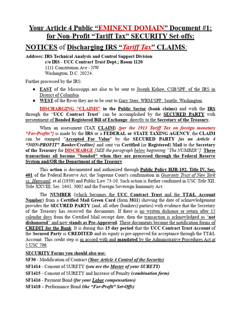 SF30 Form and IRS Tariff Tax Claims | PDF | Surety | Internal Revenue ...