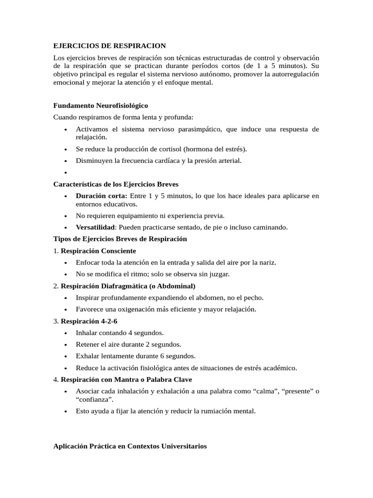 Ejercicios Breves de Respiración Efectivos | PDF