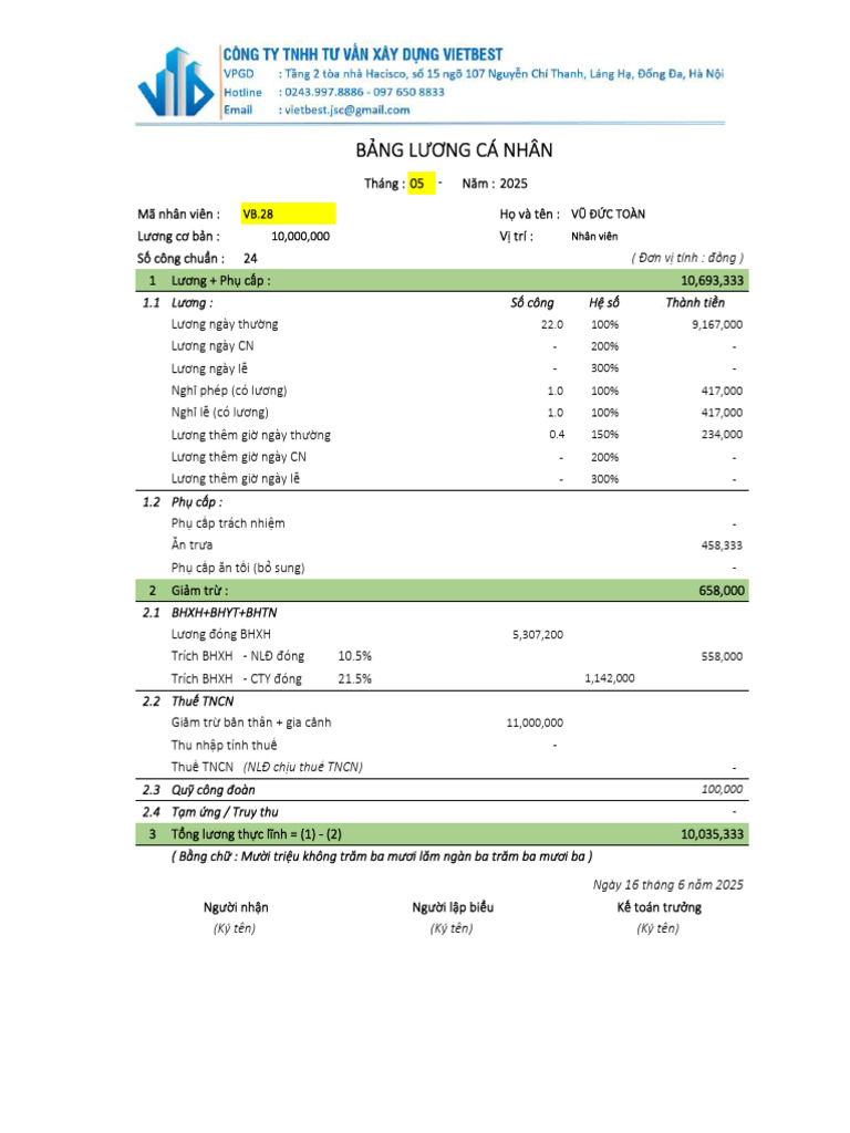 Phieu Luong T6 Vu Duc Toan | PDF