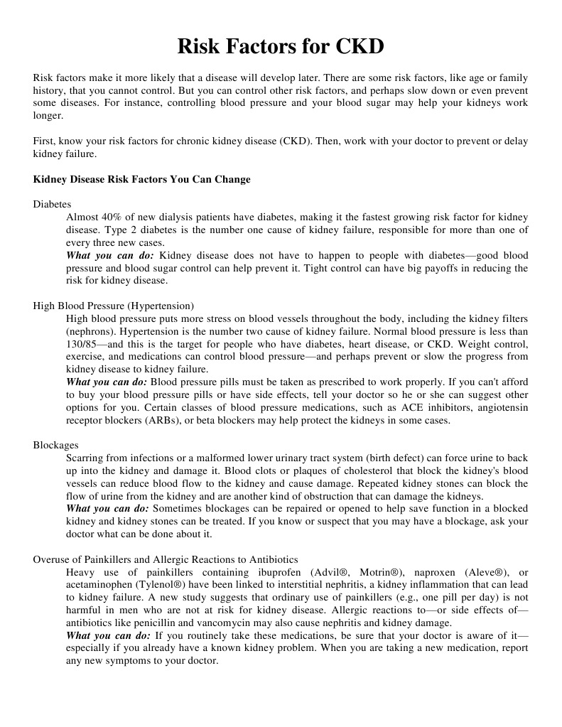Risk Factors For CKD | PDF | Chronic Kidney Disease | Diabetes Mellitus