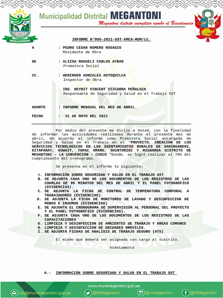 Informe Mensual de Seguridad SST - Abril 2021 | PDF | Seguridad y salud ...