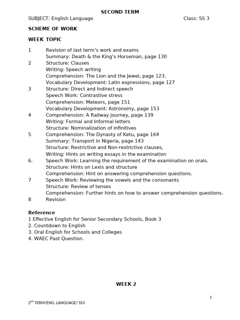2ND Term S3 English Language | PDF | Clause | Adjective
