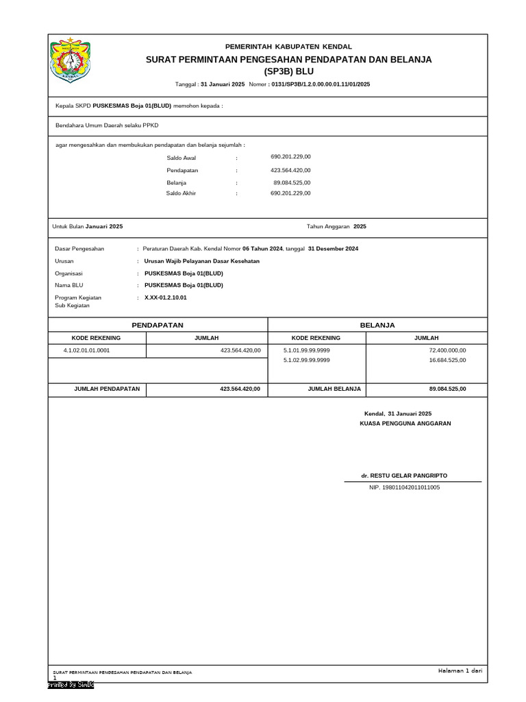 Permintaan Pengesahan SP3B Puskesmas | PDF