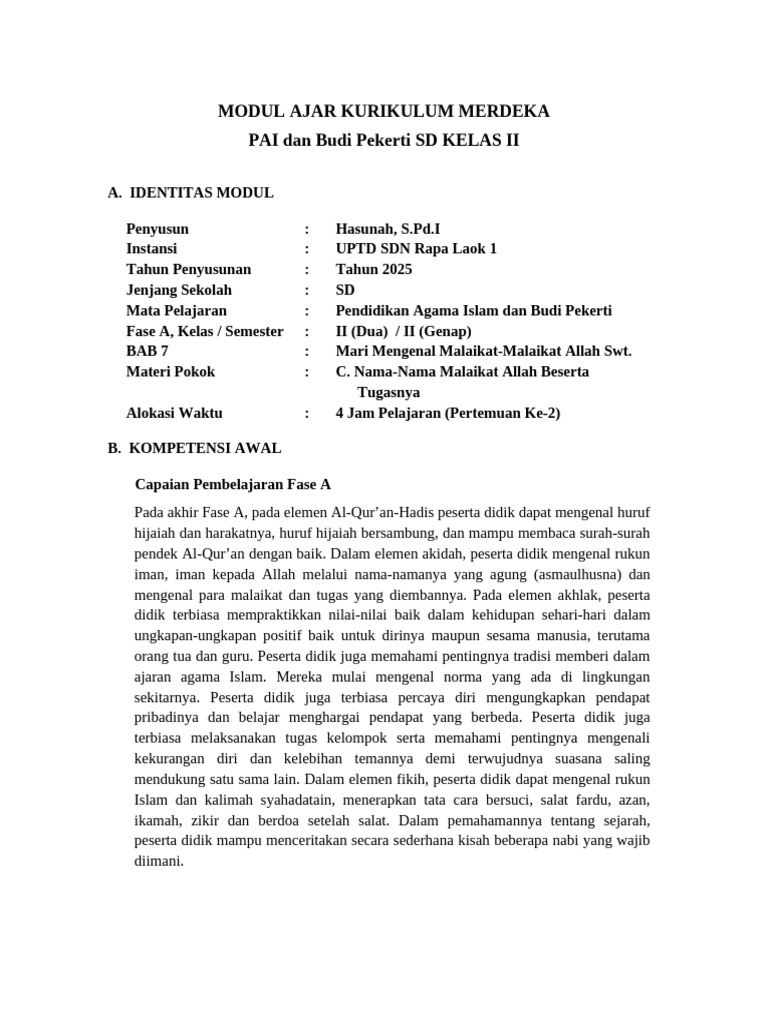 Modul Ajar Kurikulum Merdeka Kelas 2 Semester 2 Bab 7 | PDF