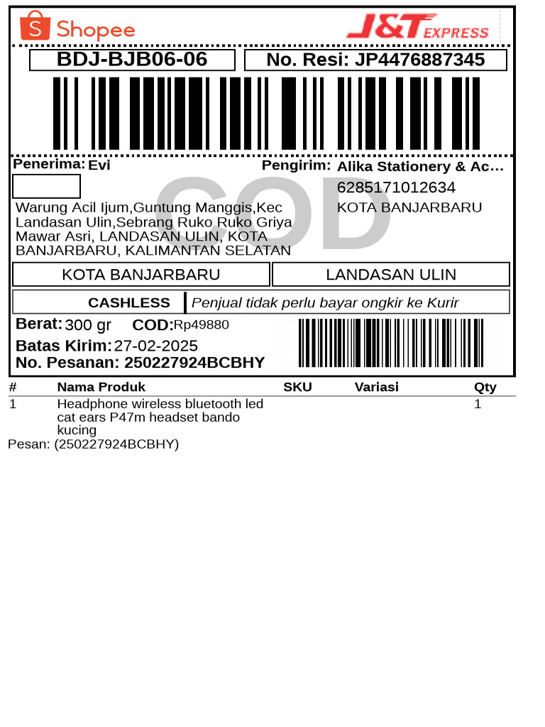 Label Pengiriman - Reguler 1 2 | PDF
