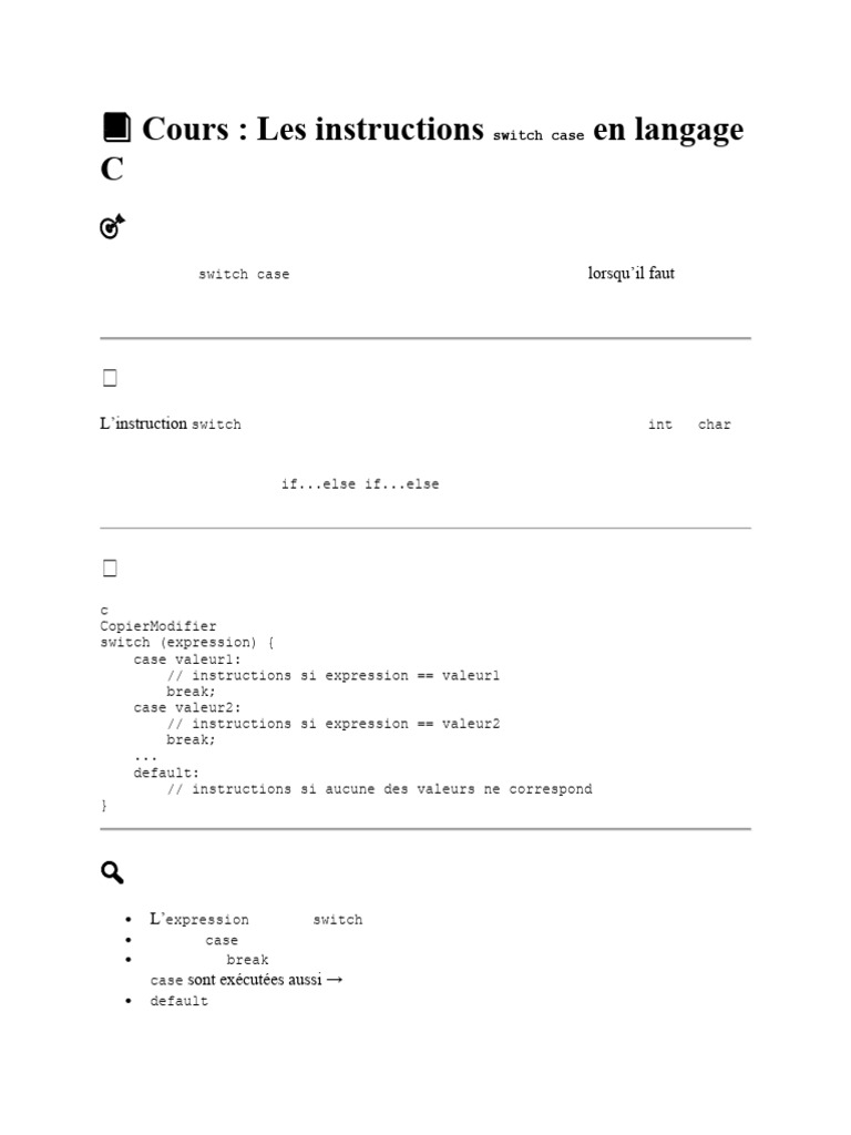 Utilisation de l'instruction switch en C | PDF | Programmation ...