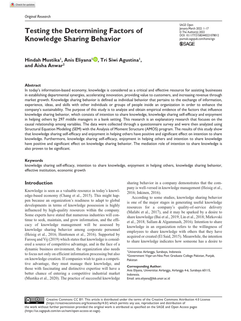 Factors Influencing Knowledge Sharing Behavior | PDF | Self Efficacy ...