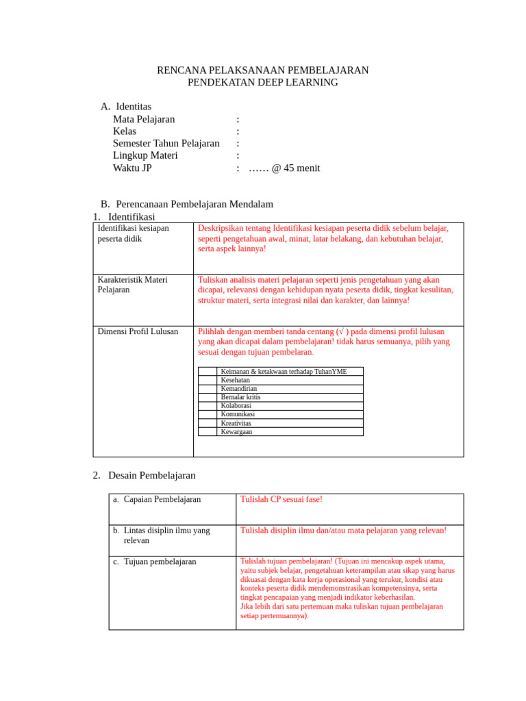 Template RPP Deep Learning - Isi | PDF