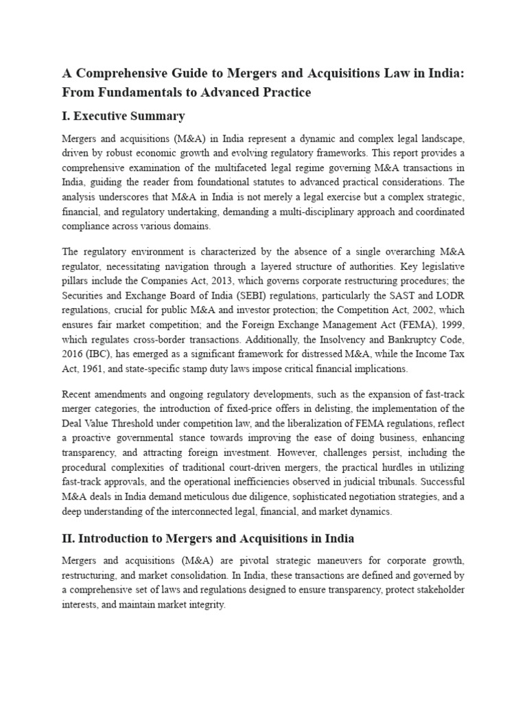 M&A Law in India: A Complete Guide | PDF | Mergers And Acquisitions ...
