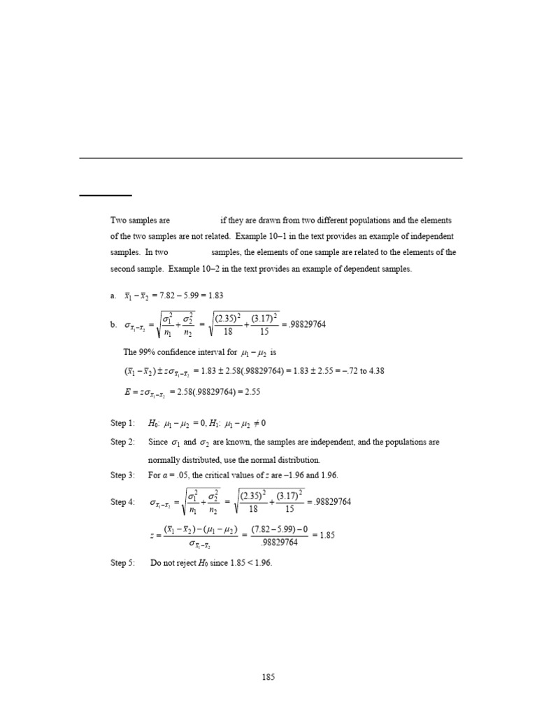 Independent vs. Dependent Samples Analysis | PDF | Normal Distribution ...