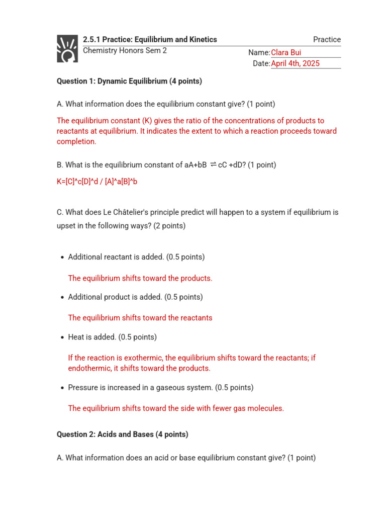 Equilibrium and Kinetics Practice Guide | PDF | Reaction Rate | Ph