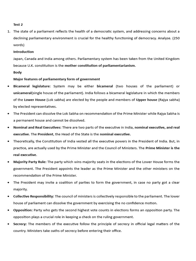 GS Paper II Test 2 Ans | PDF | Government | Justice