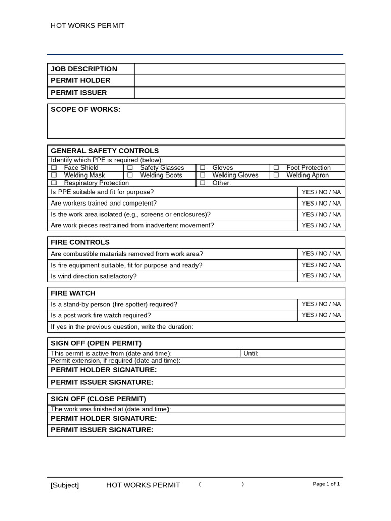 Hot Works Permit Common | PDF