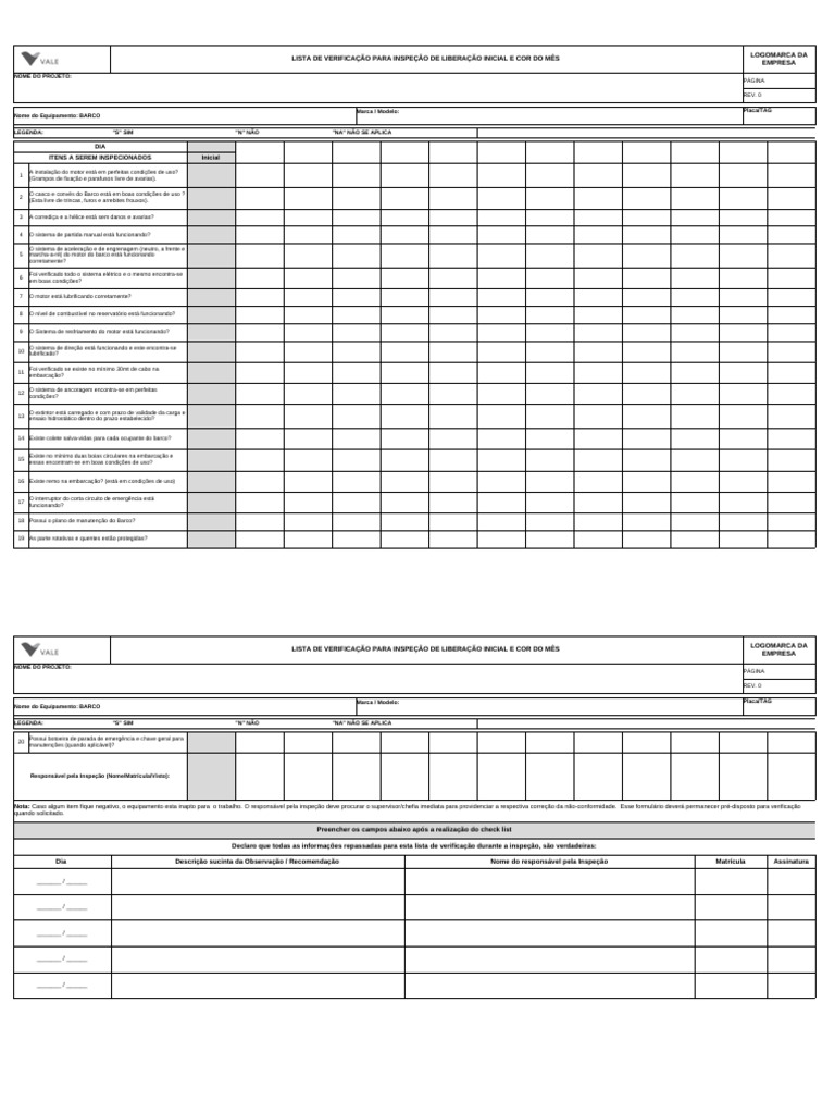 Checklist de Inspeção de Barco | PDF | Barcos