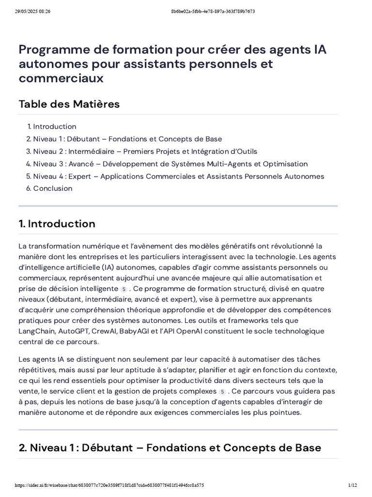 Formation Agents IA : De Débutant à Expert | PDF | Intelligence ...
