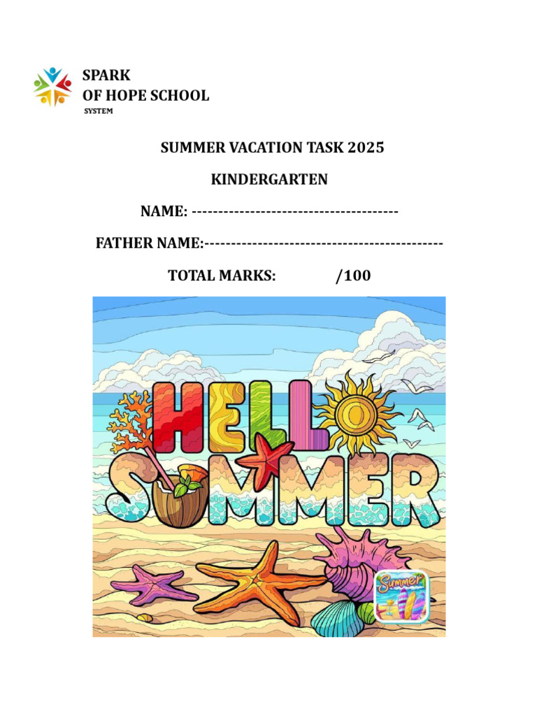 Kindergarten Summer Vacation Tasks 2025 | PDF