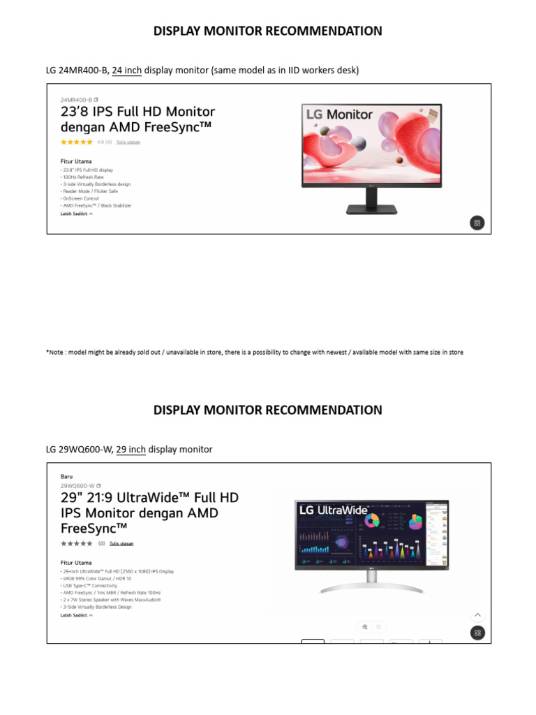 LG Monitor Recommendations Guide | PDF