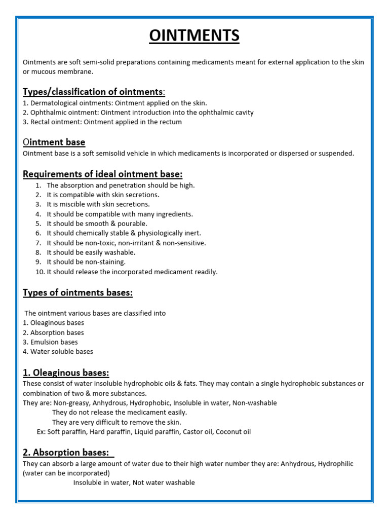 Understanding Ointment Types and Bases | PDF | Topical Medication ...