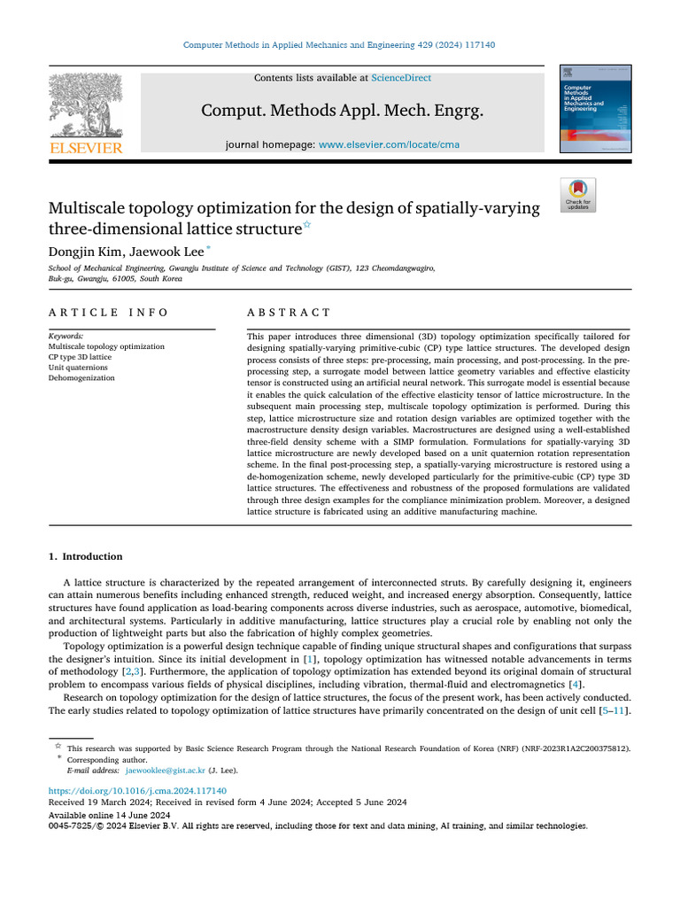 3D Lattice Structure Topology Optimization | PDF | Tensor | Mathematics
