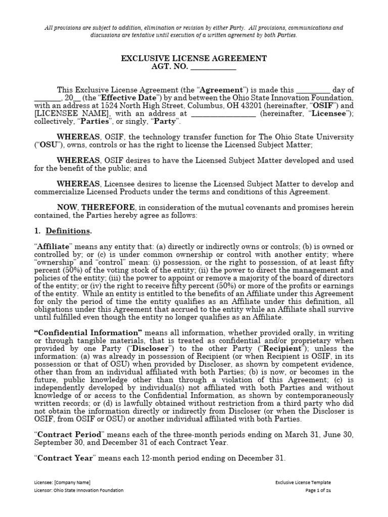 Standard Licensing Agreement Template | PDF | License | Patent