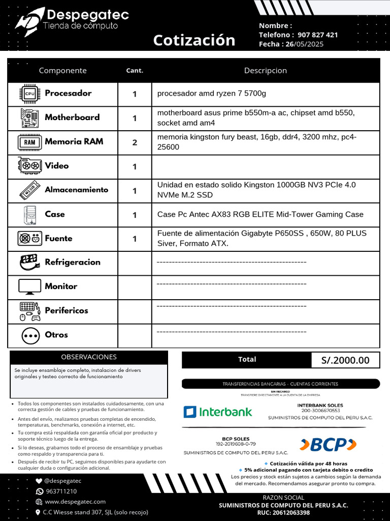 Cotizacion Despegatec | PDF | Hardware de la computadora | Informática